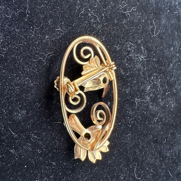 Vintage Floral Red Rhinestone Brooch Pin Gold Tone Women's Jewelry - Picture 5 of 6